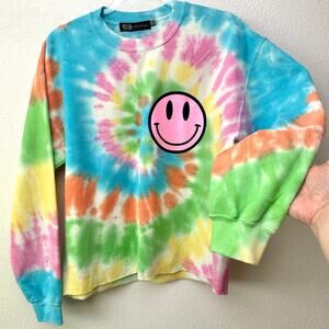 John Eshaya JET Pastel Rainbow Tie-Dye Smiley Face Sweatshirt Long Sleeve (M/L)